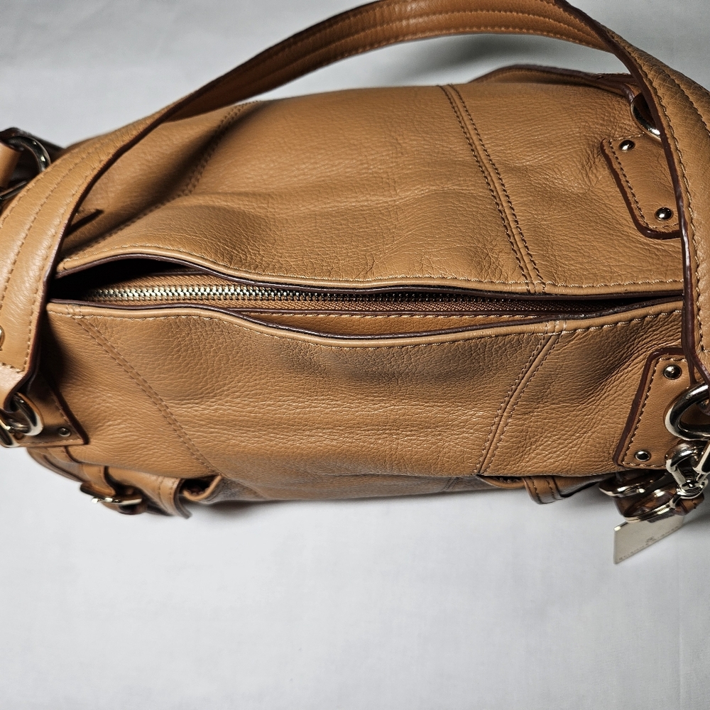 EUC Etienne Aigner Tan Leather Shoulder Bag With Metal Tag - Picture 3 of 15